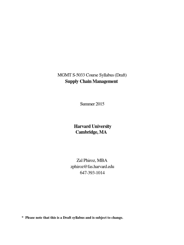 Supply Chain Management Harvard Course PDF Supply Chain Supply