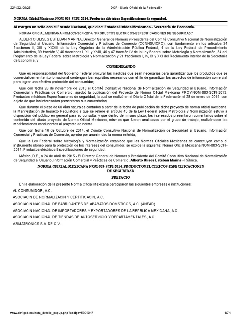 Nom 003 Scfi 2014 | PDF | Calidad (comercial) | México
