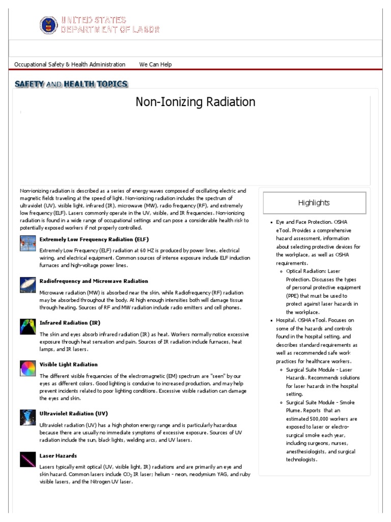 Safety and Health Topics - Non-Ionizing Radiation | PDF | Occupational ...