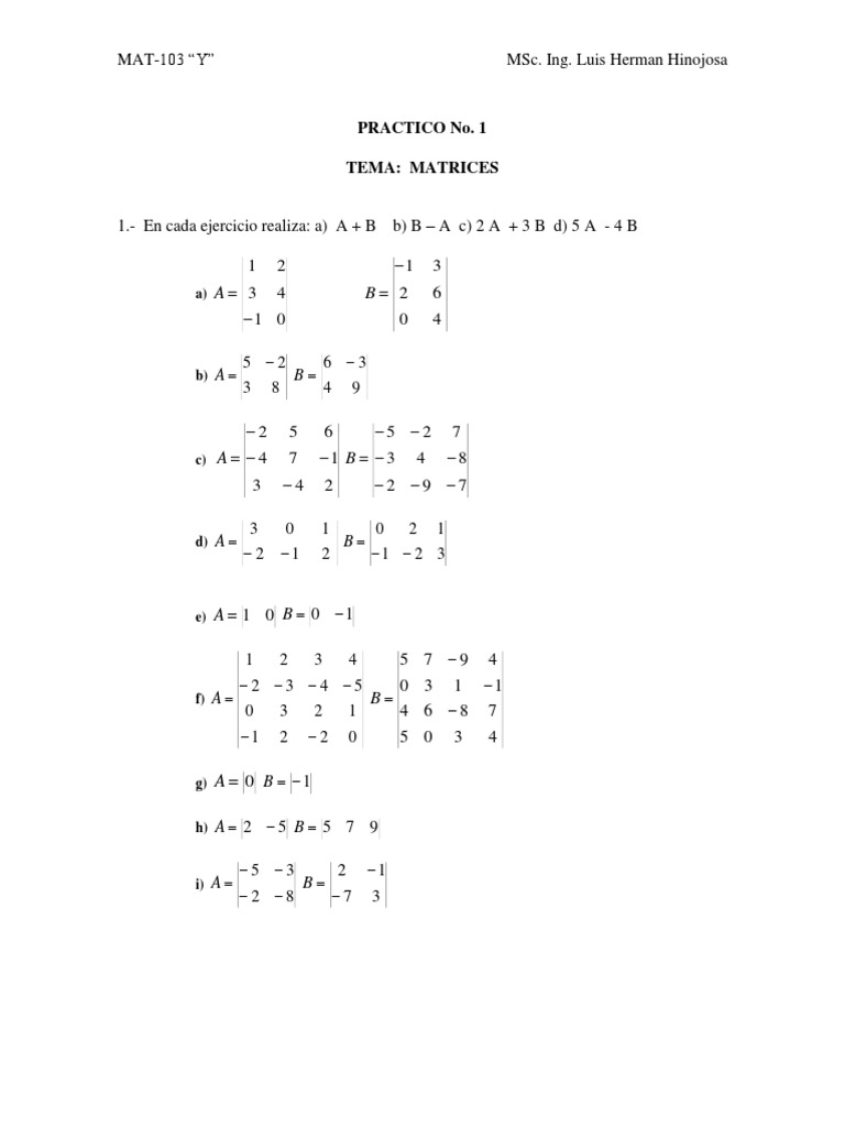 Practico Matrices | PDF | Matriz (Matemáticas) | Objetos matemáticos