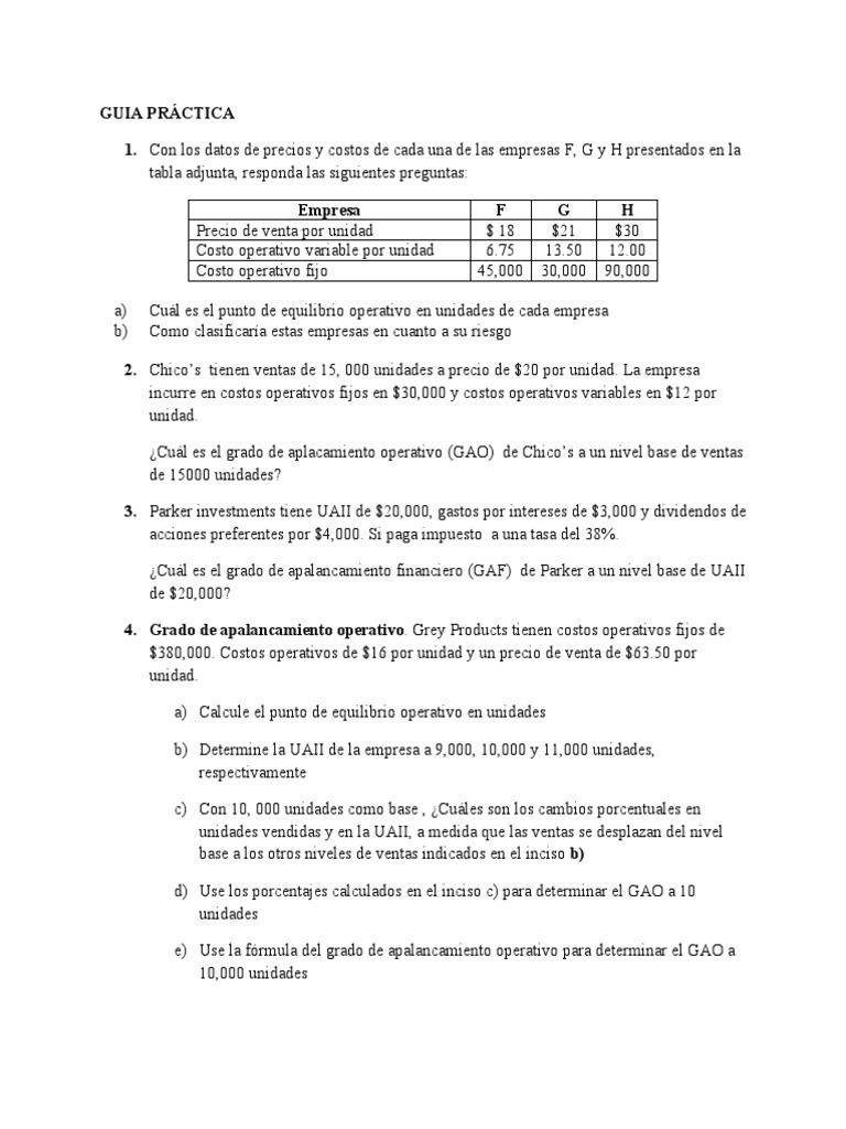 Análisis de Costos y Apalancamiento Empresarial | PDF | Apalancamiento ...