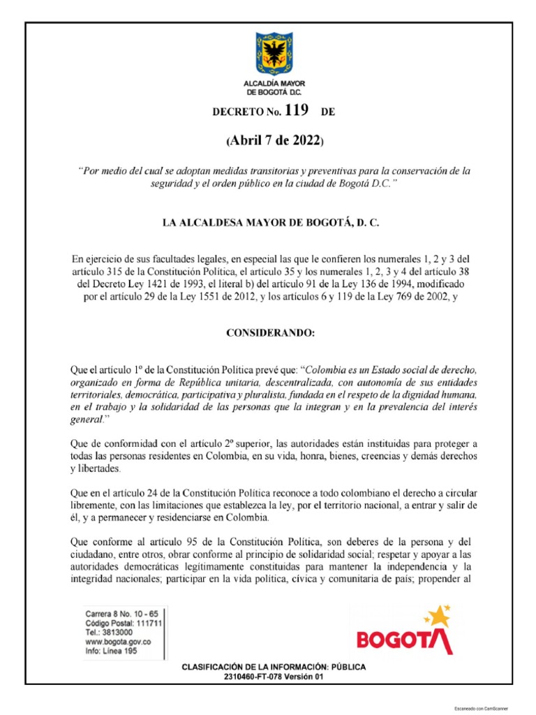 DECRETO 119 DE 2022 (Medidas Seguridad) | PDF