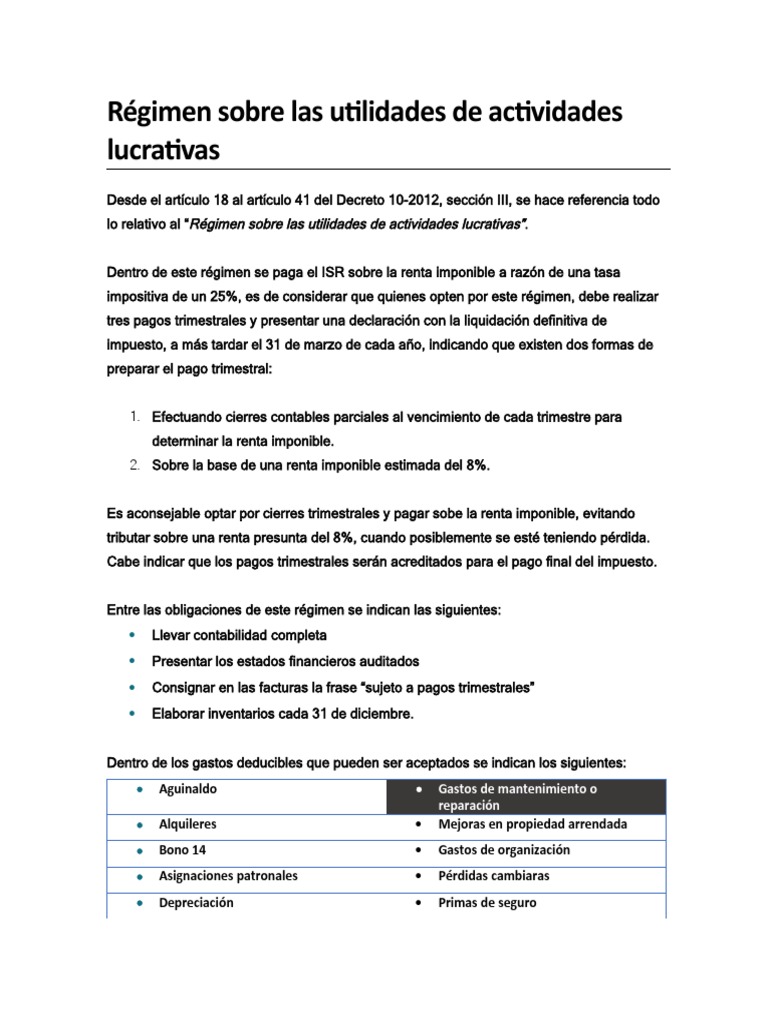 Régimen ISR Guatemala: Guía Completa | PDF | Impuesto sobre la renta ...