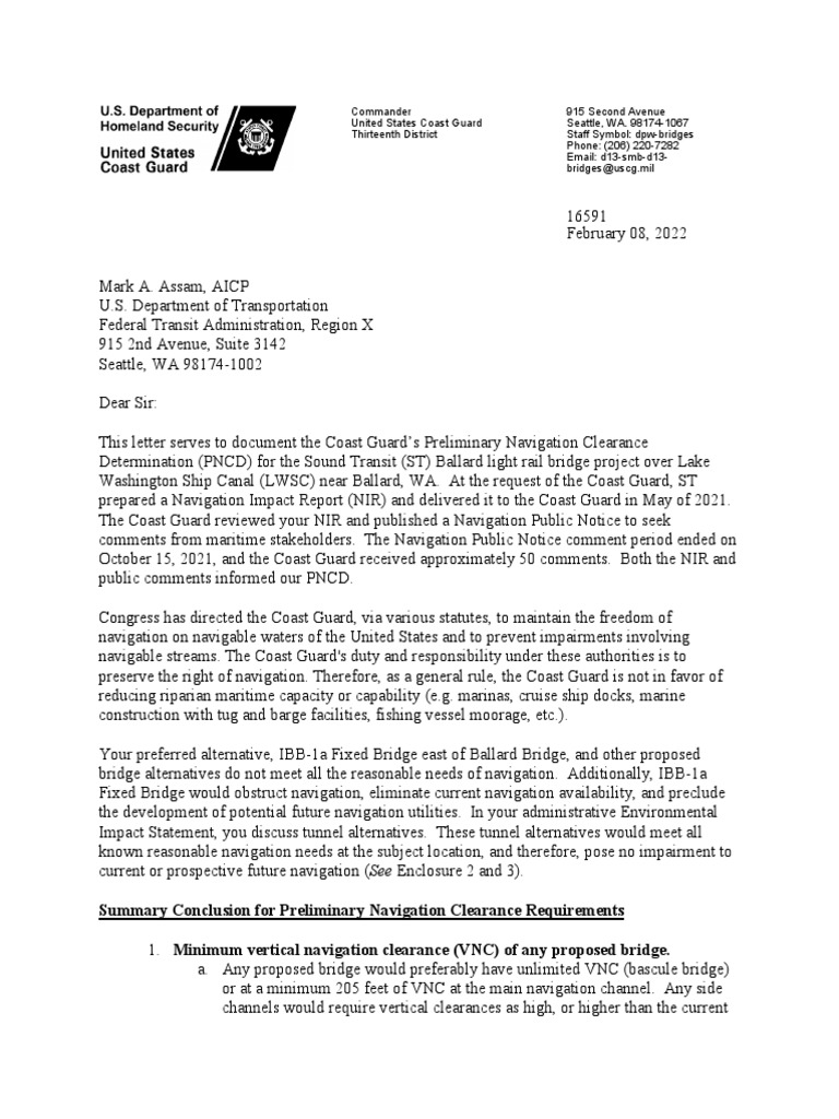 Coast Guard Review of Ballard Bridge Project | PDF | Navigation ...