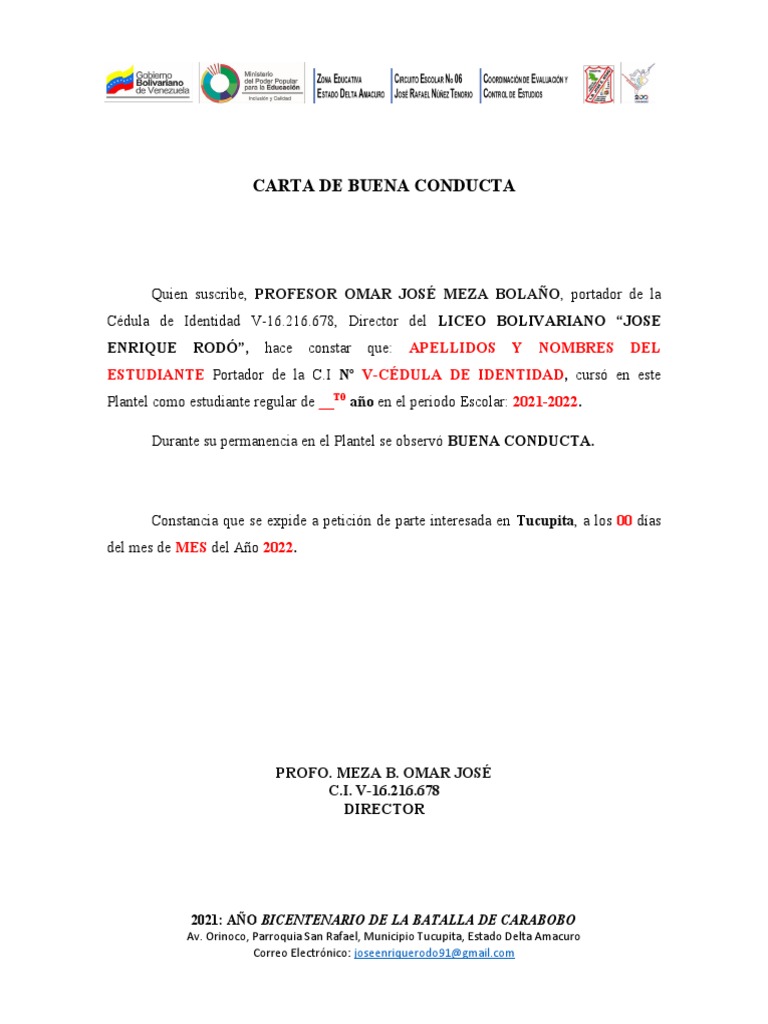 Carta de Buena Conducta PDF