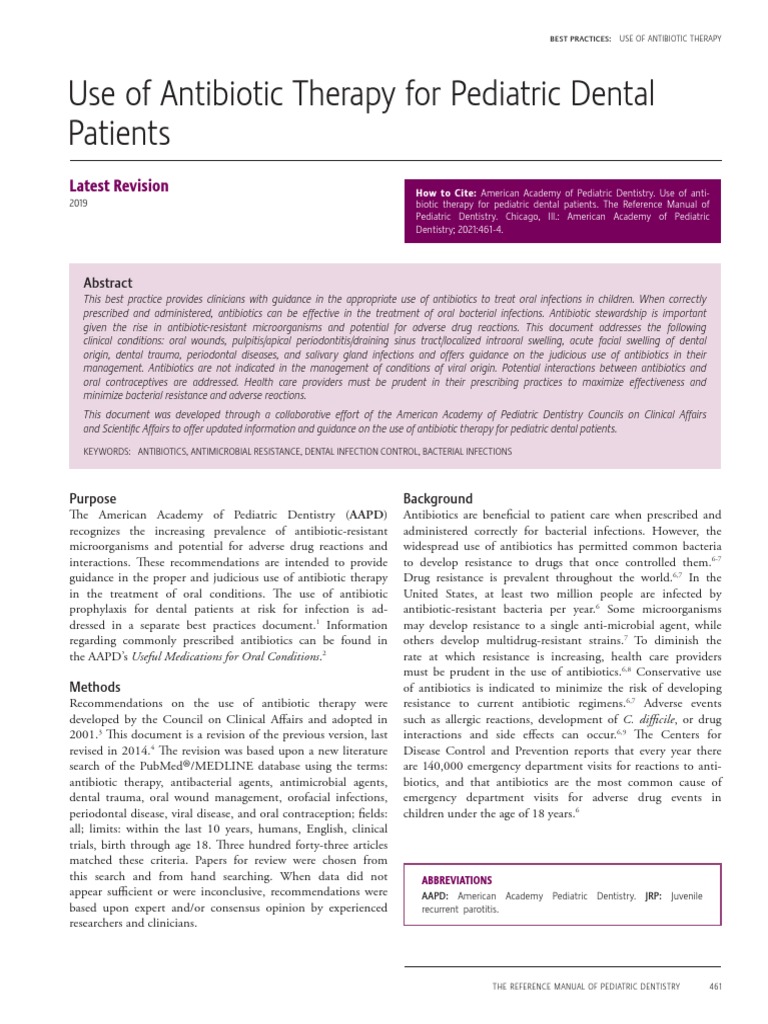 Use of Antibiotic Therapy For Pediatric Dental Patients Latest