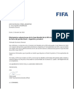 La Nota de La FIFA Con La Confirmación Del Argentina y Brasil Por Eliminatorias