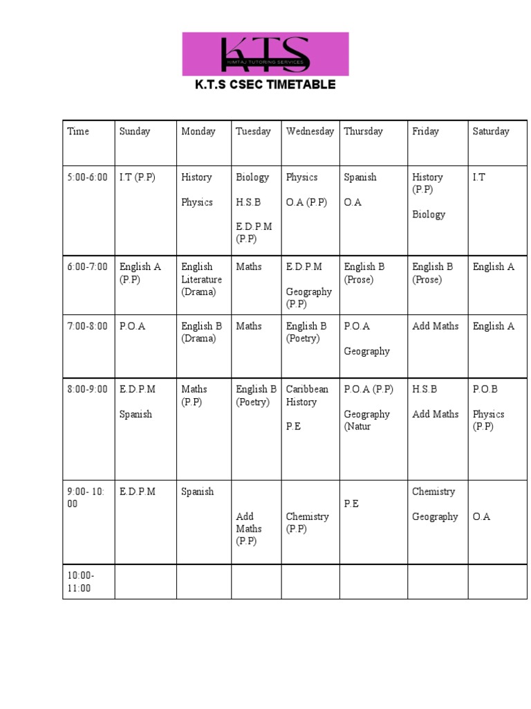 CSEC TimeTable PDF