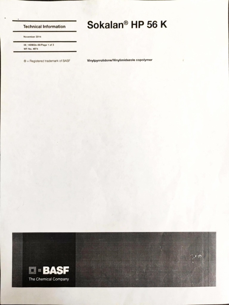 Ficha Técnica Sokalan HP 56 | PDF | Water | Chemical Substances