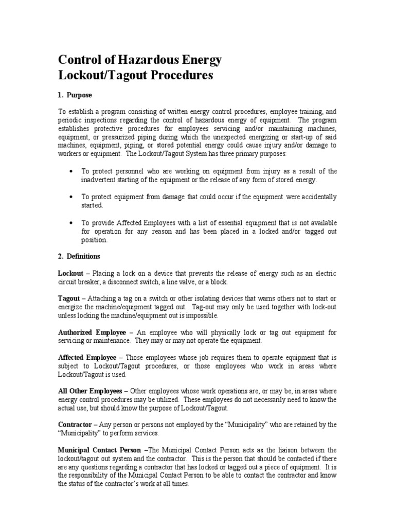 Lockout Tagout Procedure | Download Free PDF | Safety