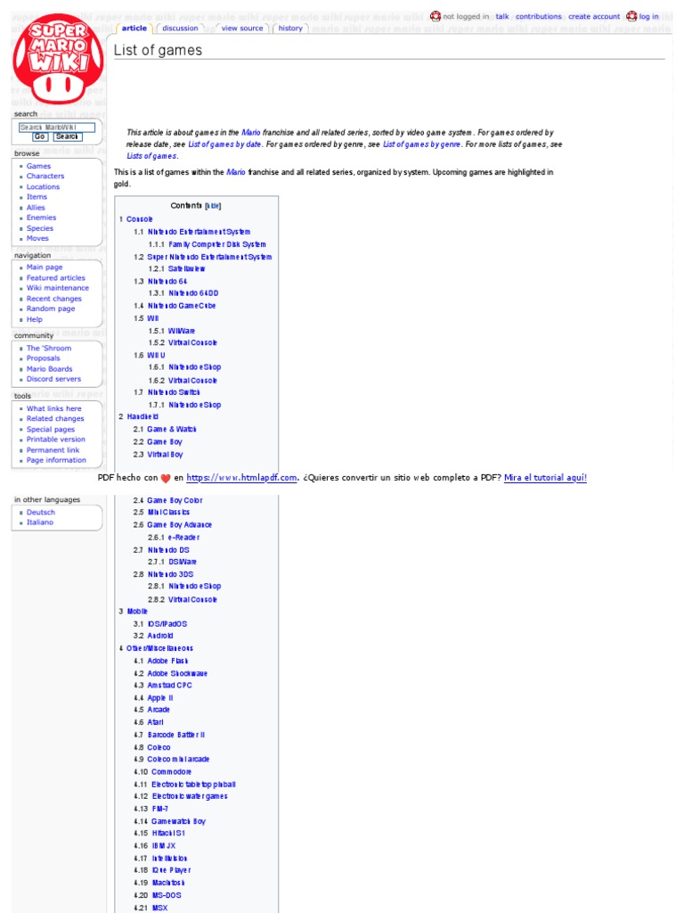 ❤︎ List of Games: Mario List of Games by Date List of Games by