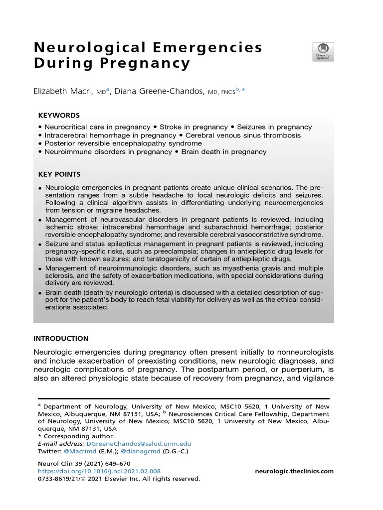 Neurological Emergencies in Pregnancy | PDF | Epilepsy | Nervous System