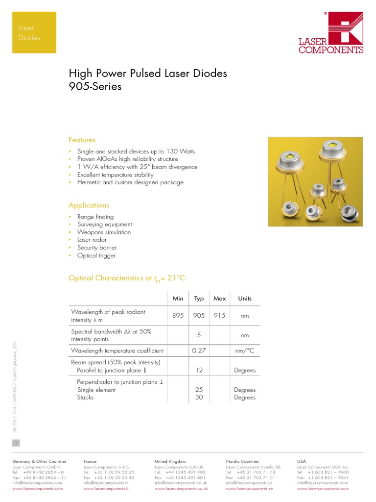 High Power 905 nm Pulsed Laser Diodes | PDF | Laser | Diode