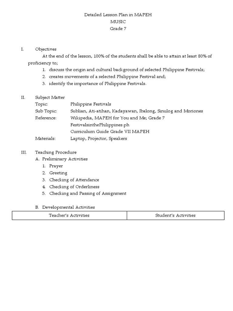 Detailed Lesson Plan In Mapeh Pdf Philippines