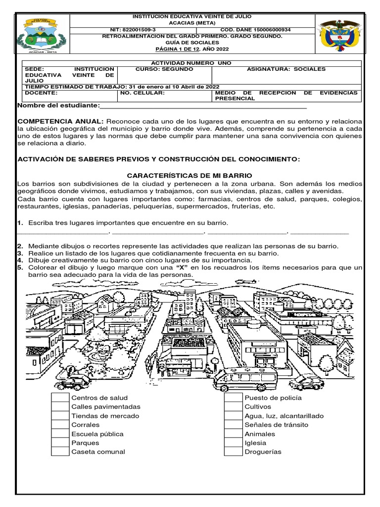 Actividades de Sociales para Grado Segundo | PDF