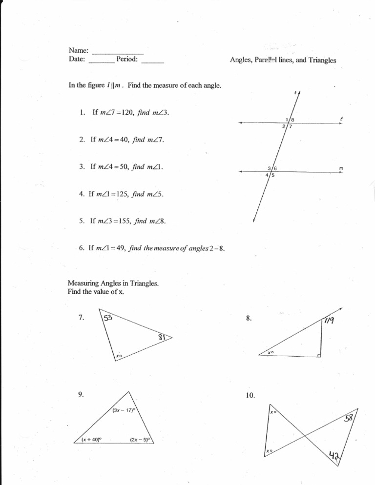 Measuring Angles in Triangles and Lines | PDF