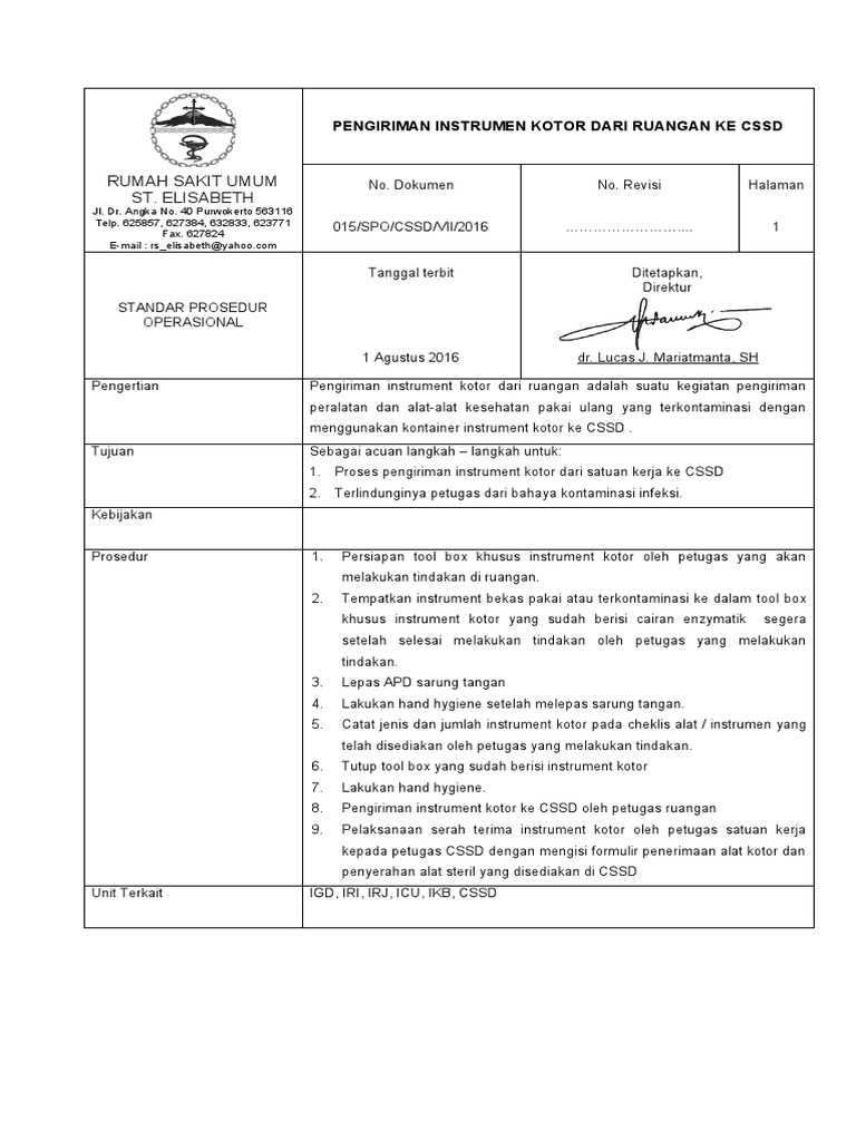 Prosedur Pengiriman Instrumen Kotor CSSD | PDF