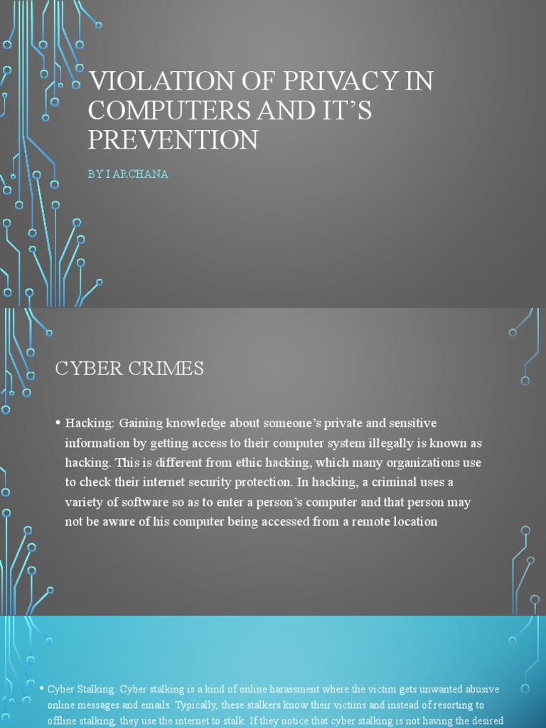 Violation of Privacy in Computers and It'S Prevention by I Archana