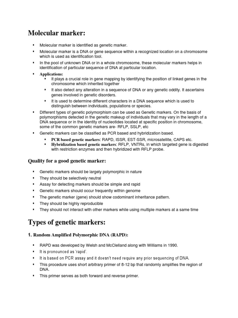 Overview of Molecular Markers | PDF | Microsatellite | Single ...