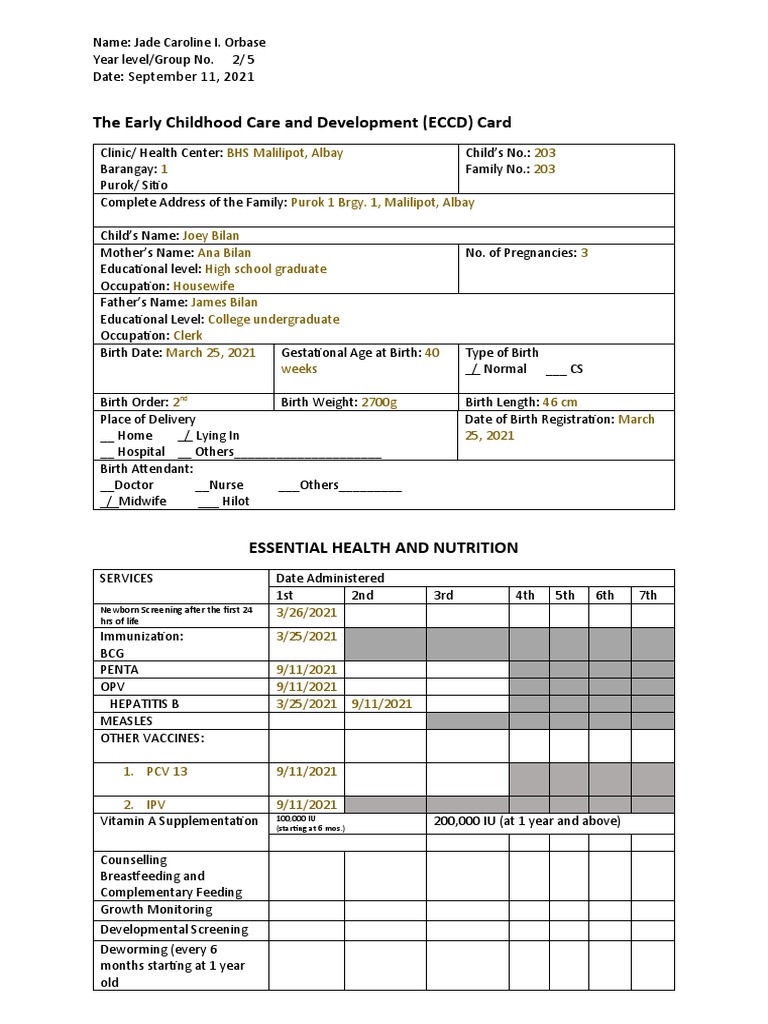 ECCD Card and Growth Chart Details | PDF