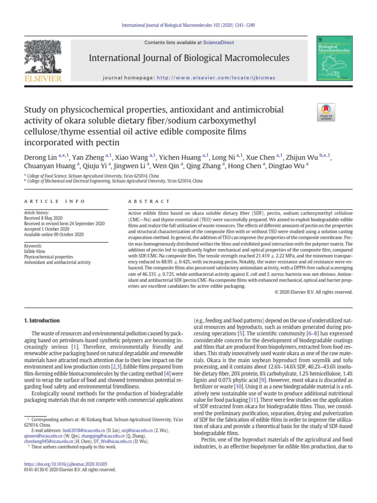 Antimicrobial Activity of Okara Soluble Essential Oil Edible Film With