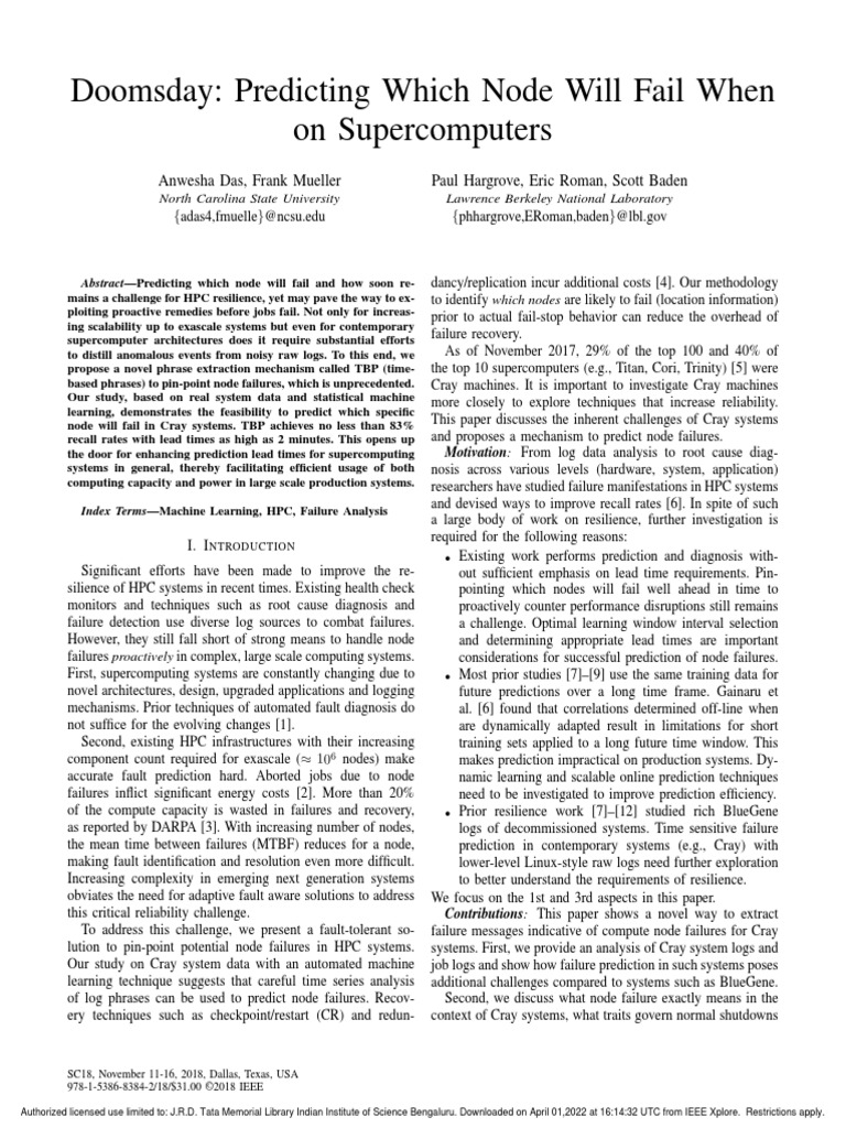 Doomsday: Predicting Which Node Will Fail When On Supercomputers | PDF ...