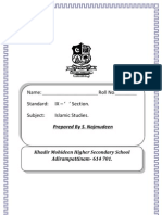 Name: Roll No Standard: IX - ' Section. Subject: Islamic Studies