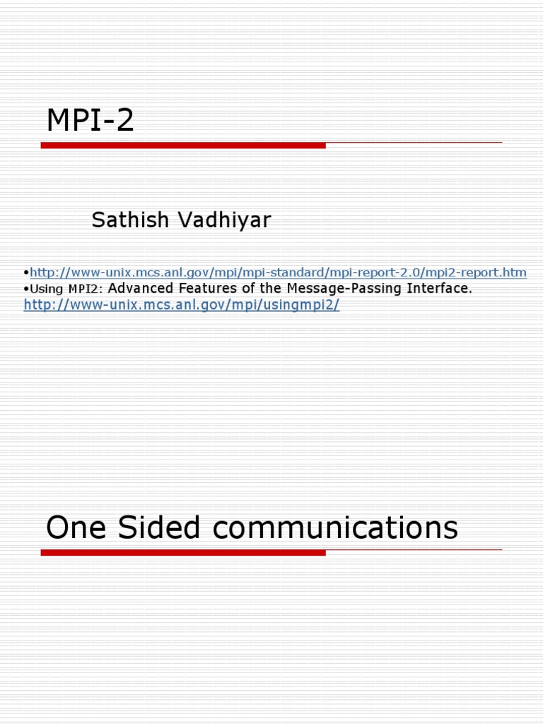 Sathish Vadhiyar Advanced Features of The MessagePassing Interface