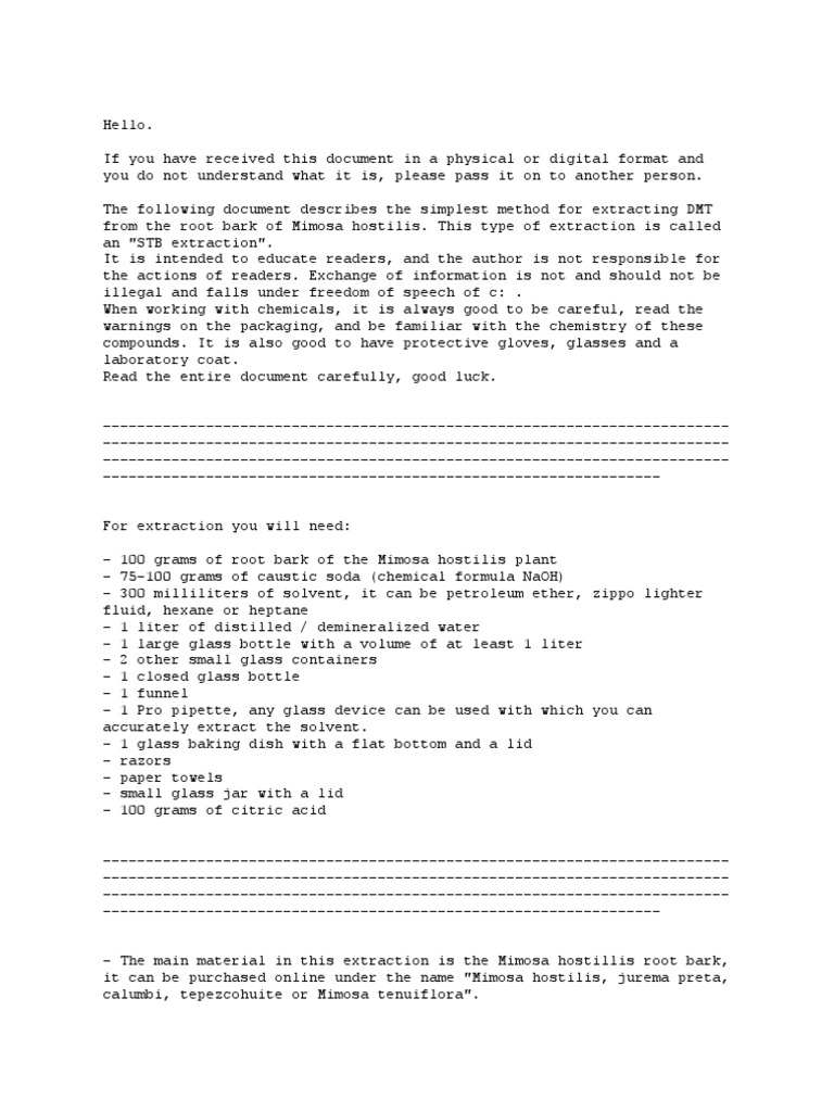 A guide to extracting dmt from mimosa hostilis root bark via an stb