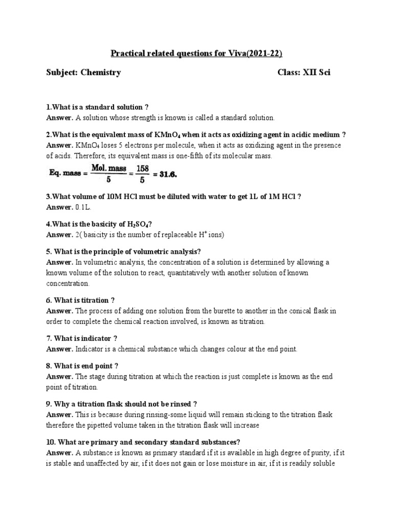 Viva Questions1 PDF Chemistry Titration