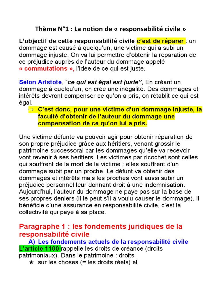 Notion et Fondements de la Responsabilité Civile | PDF | Responsabilité ...