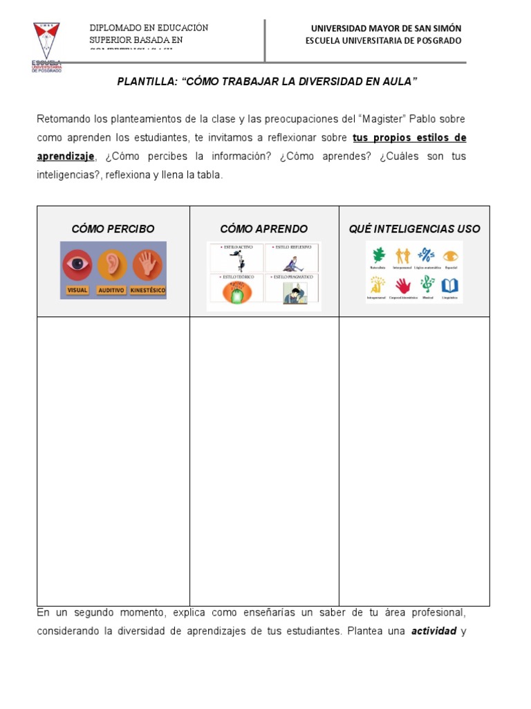 Plantilla para Trabajar La DIVERSIDAD EN EL AULA | PDF