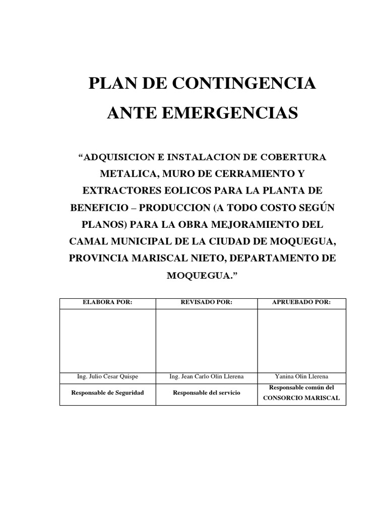 Plan de Contingencia para Emergencias | PDF | Primeros auxilios ...