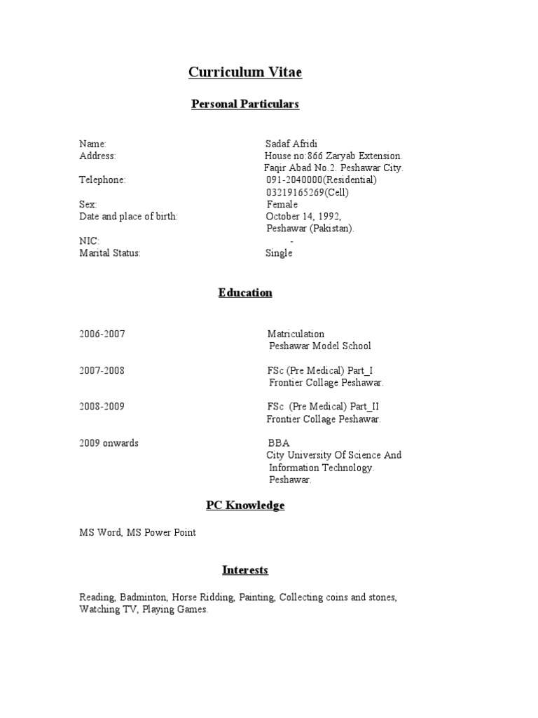Sadaf Afridi's Professional CV | PDF