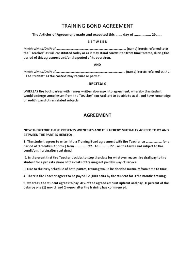 Training Bond Agreement PDF