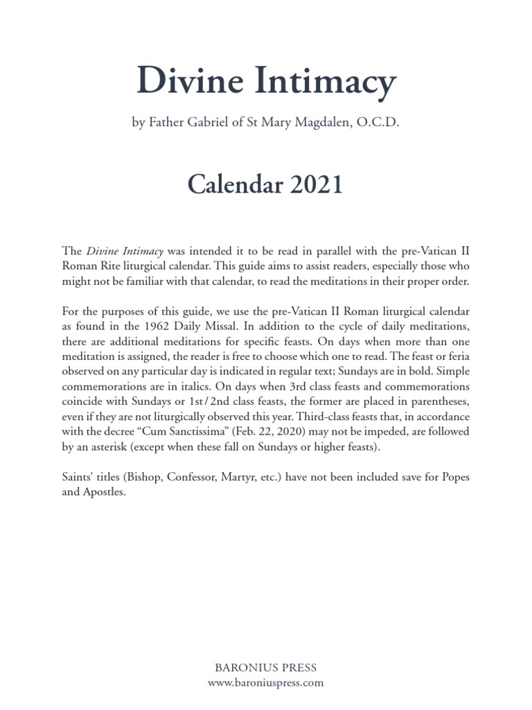 Divine Intimacy Calendar 2021 Guide PDF Eastertide Liturgical Year