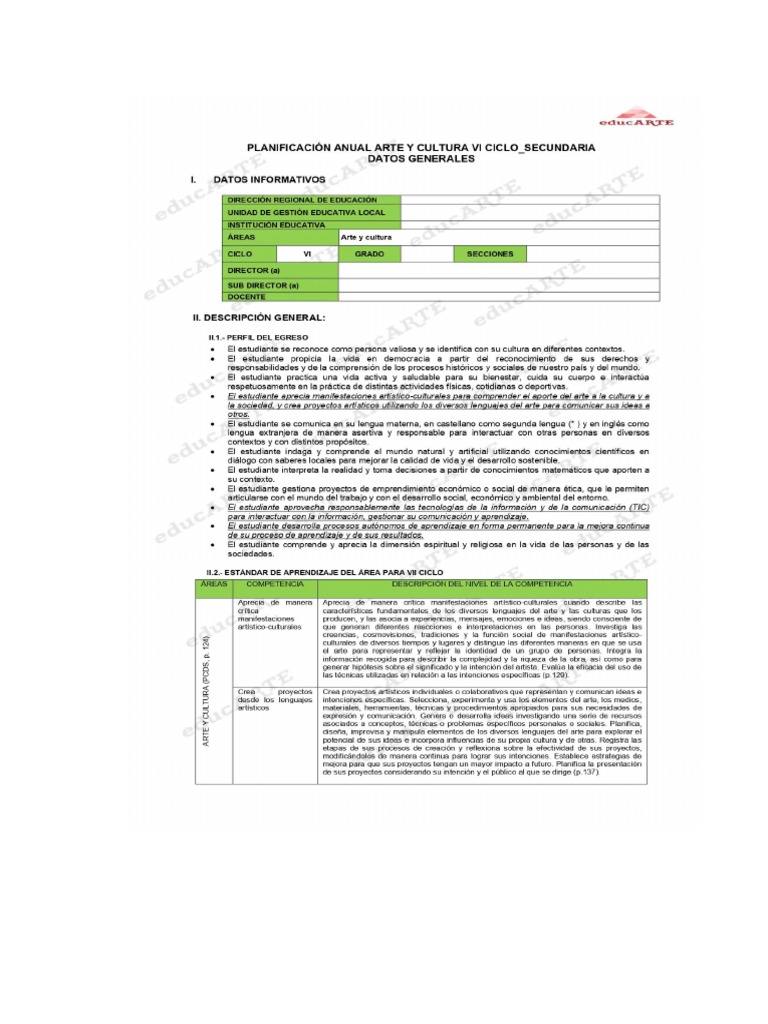 Plan Anual de Arte y Cultura PDF