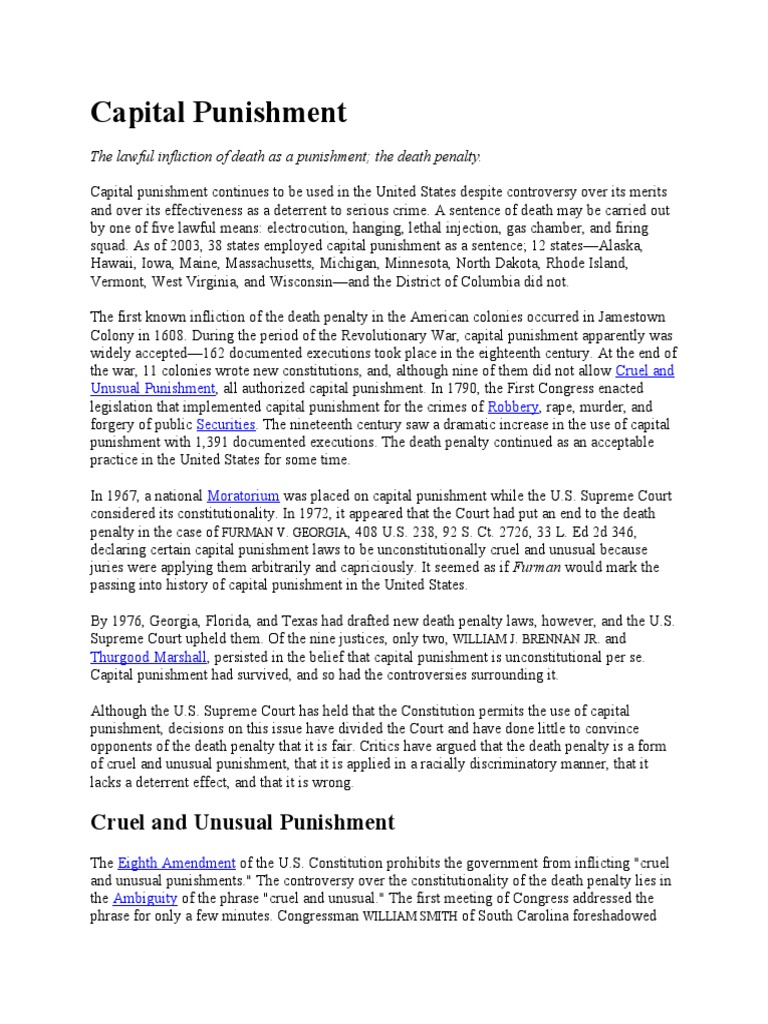Capital Punishment Cruel and Unusual Punishment PDF Capital