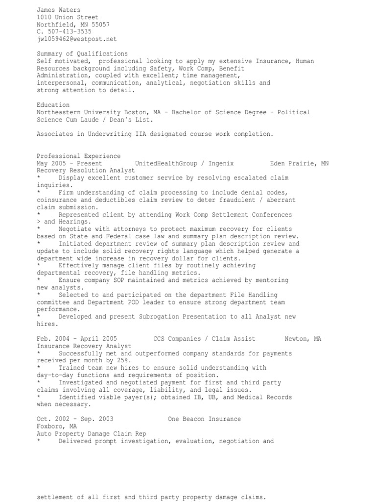 Risk Management or Underwriting or Safety or Benefits or