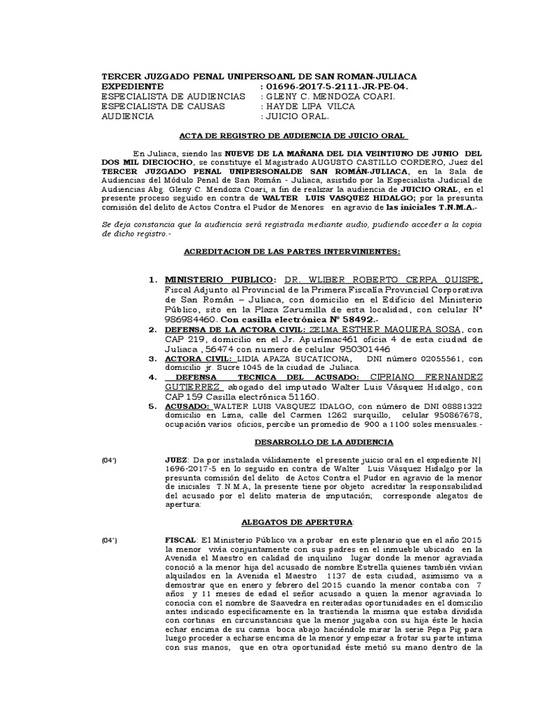 Juicio Oral por Delitos Contra Menores | PDF | Derecho penal | Crimen y ...