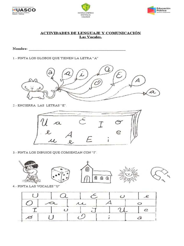 Actividades de Vocales para Primero Básico | PDF