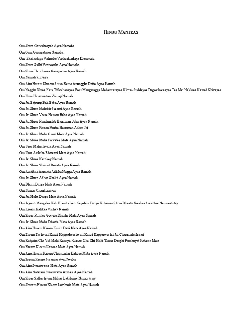 Comprehensive Hindu Mantras Collection | PDF | Hindu Iconography ...