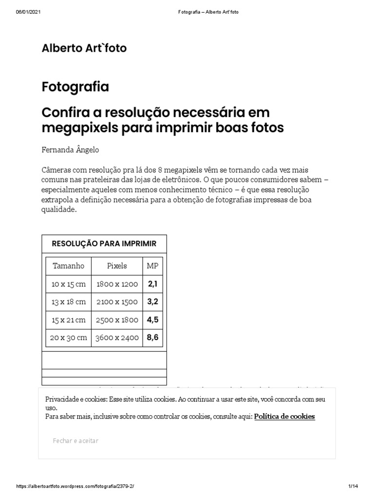 Resolução de Megapixels para Impressão | PDF | Pixel | Câmera digital