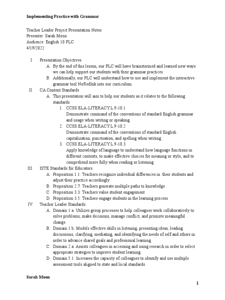 Teacher Leader Project Presentation Notes | PDF | Learning | Teachers