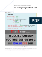 Isolated Column Footing Design in Excel - USD Method