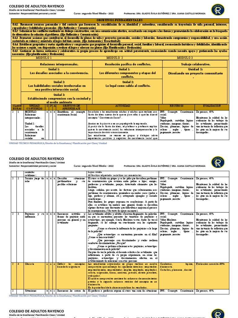Planificacion Responsabilidad Personal Y Social Pdf