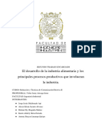 El Desarrollo de La Industria Alimentaria y Los Principales Procesos Productivos Que Involucran La Industria.