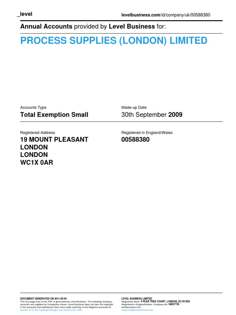 PROCESS SUPPLIES (LONDON) LIMITED - Company Accounts From Level ...