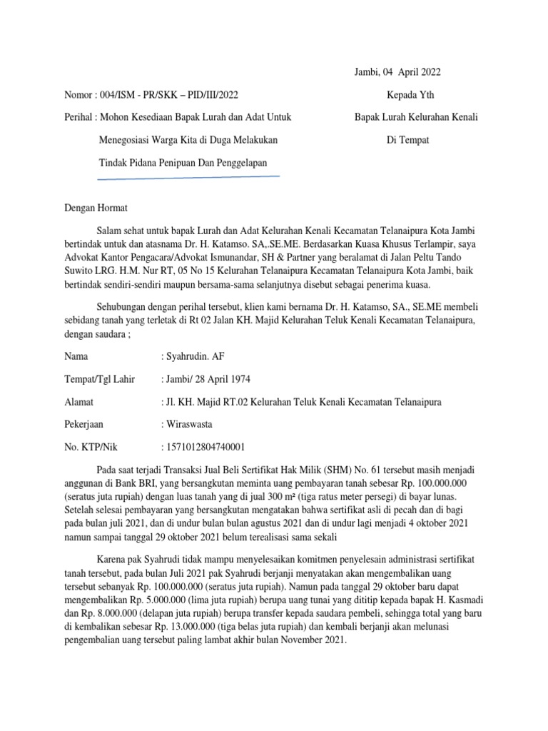 Surat Pengantar Mediasi Kelurahan | PDF