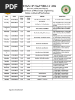 Internship Diary/Daily Log: Department of Mechanical Engineering Haldia Institute of Technology